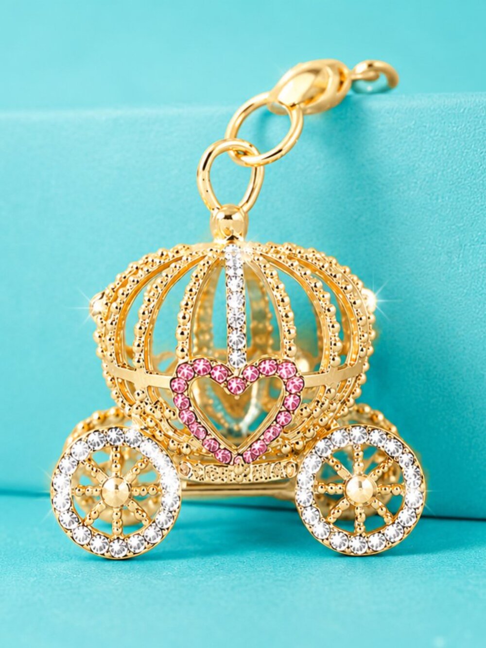 Princess Fairytale Carriage Pink Crystal Keychain Bag Charm - Picture 5 of 7